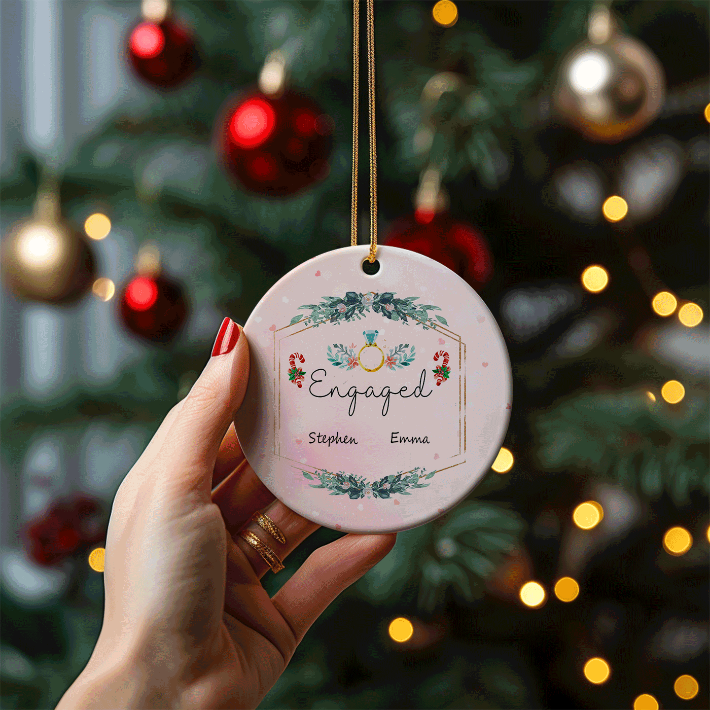 Engaged Christmas | Celebrate Your Engagement with Holiday Cheer | Ceramic Ornament